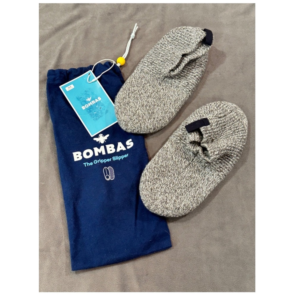Bombas Gripper Slippers Gray Marl Knit House Shoes Women Small NWT